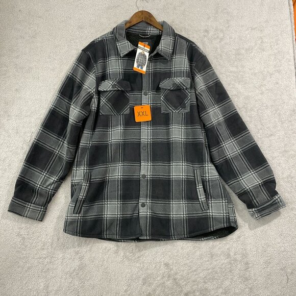 NEW Voyager Mens XXL Black & Gray Plaid Sherpa-Lined Shacket Polyester H1118 - Picture 1 of 9
